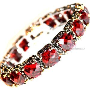 Bohemian Cushion Checker Cut Red Garnet Throne Room Great Tennis CZ Bracelet